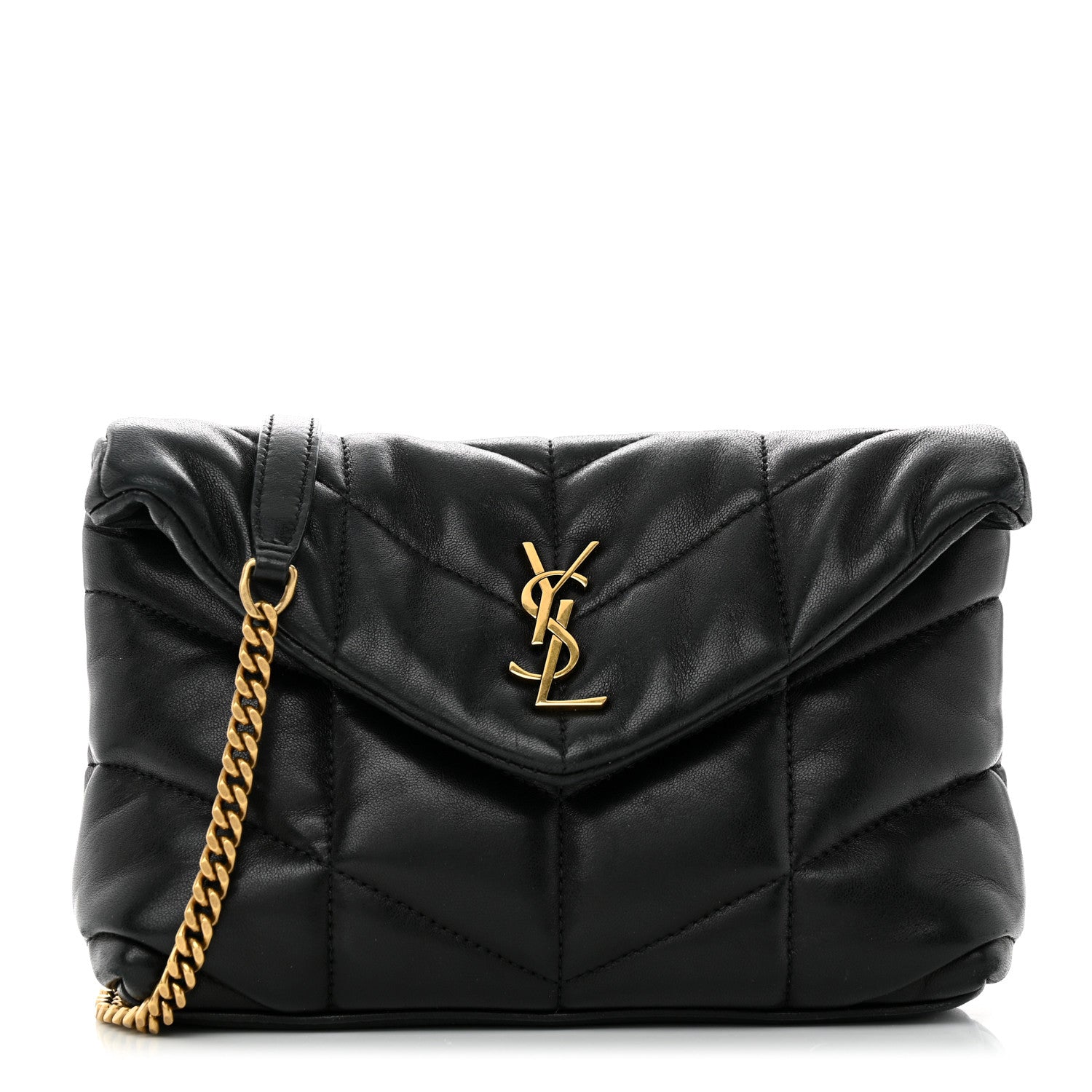 Saint Laurent Lambskin Quilted Toy Loulou Puffer Monogram Chain Satchel Black 1 of 11