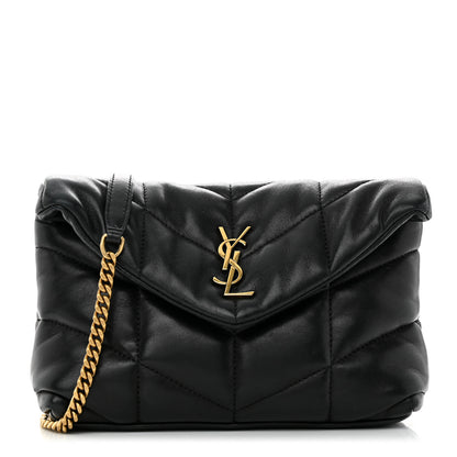 Saint Laurent Lambskin Quilted Toy Loulou Puffer Monogram Chain Satchel Black 1 of 11