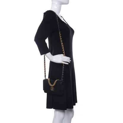 Chanel Shiny Goatskin Quilted Chanel 19 Wallet On Chain WOC Black 2 of 12