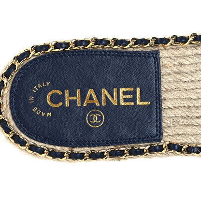 Chanel Lambskin Quilted CC Chain Espadrille Mules 39 Black Navy 8 of 10