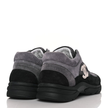 Chanel Suede Calfskin CC Sneakers 36.5 Black Grey 4 of 7