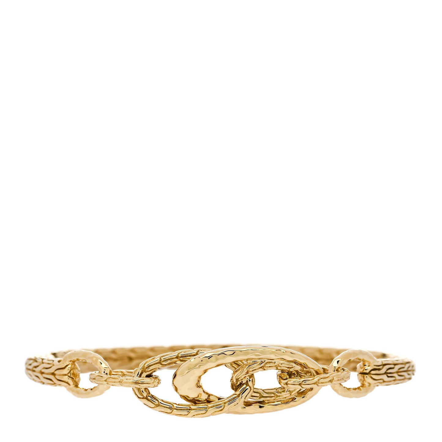 18K Yellow Gold Classic Chain Hammered Slim Chain Hinged Bangle Bracelet