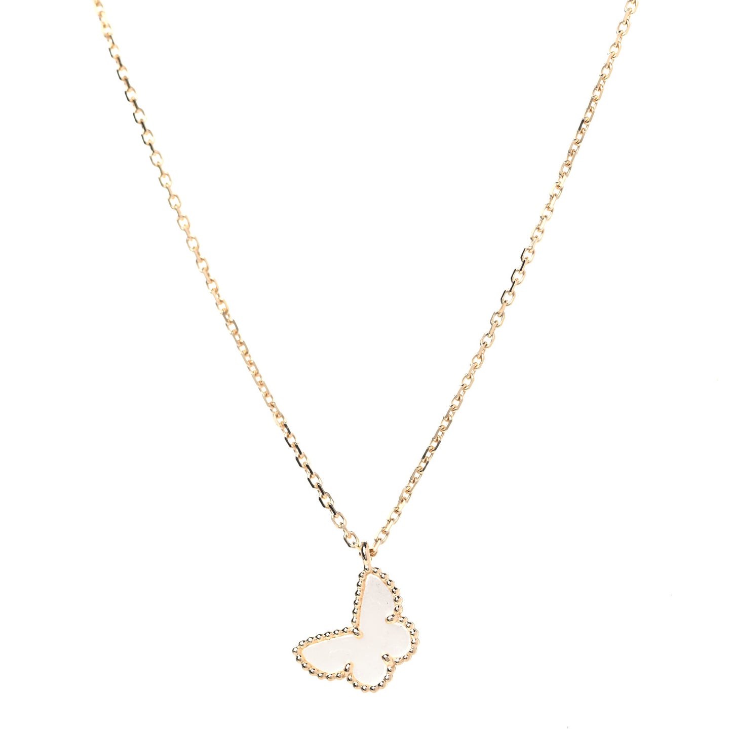 18K Yellow Gold Mother of Pearl Sweet Alhambra Butterfly Pendant Necklace