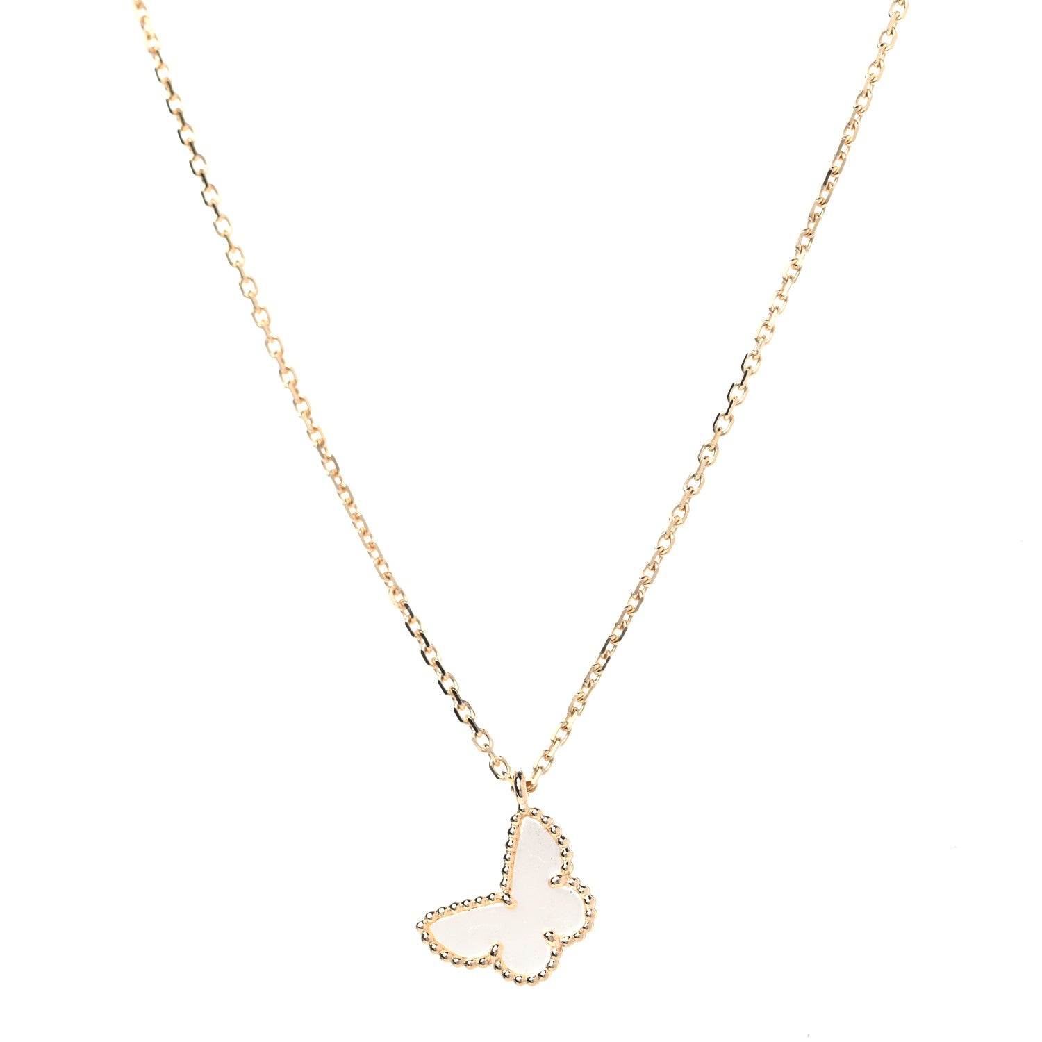 Van Cleef & Arpels 18K Yellow Gold Mother of Pearl Sweet Alhambra Butterfly Pendant Necklace 1 of 7
