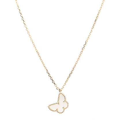 Van Cleef & Arpels 18K Yellow Gold Mother of Pearl Sweet Alhambra Butterfly Pendant Necklace 1 of 7