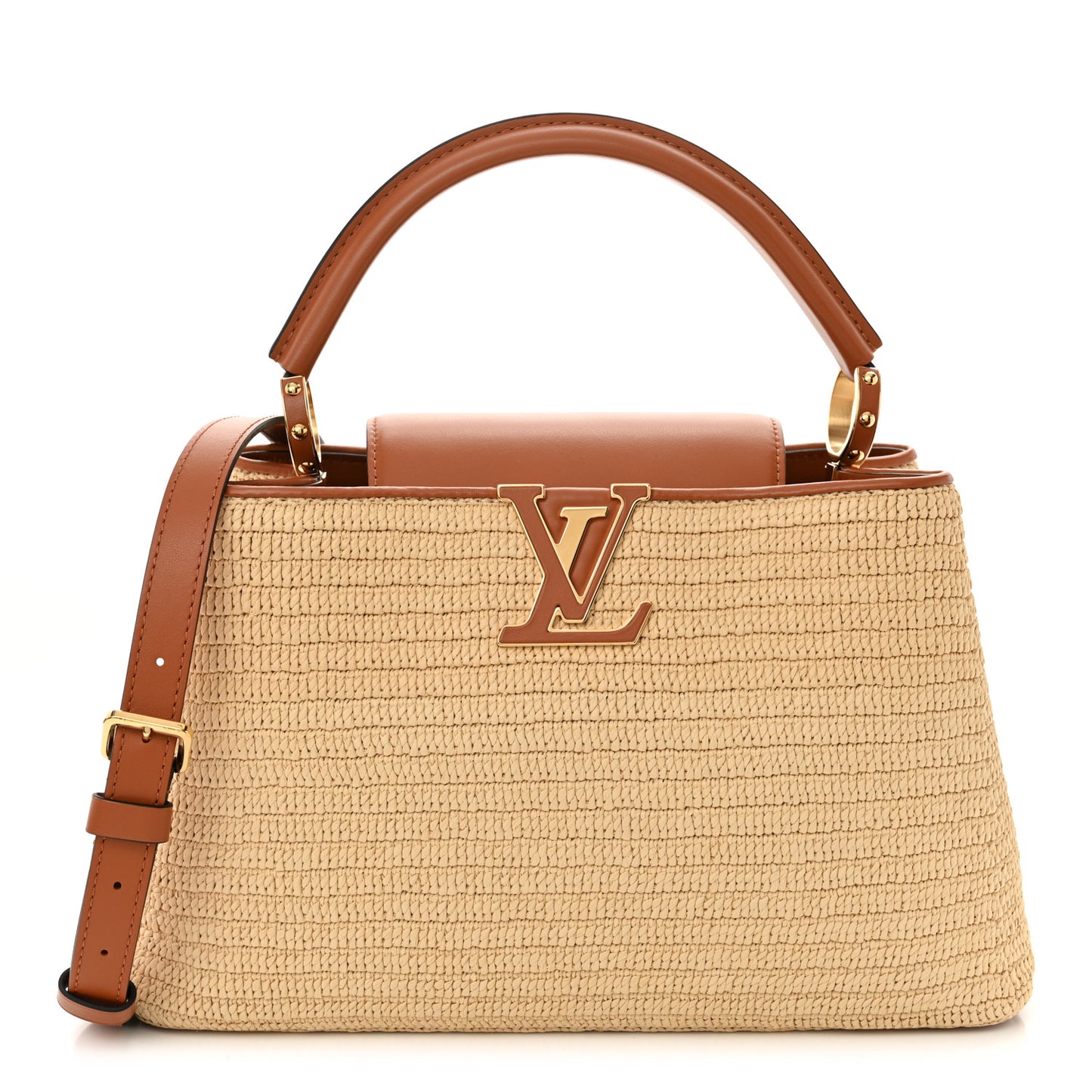Raffia Capucines MM Caramel Ecru