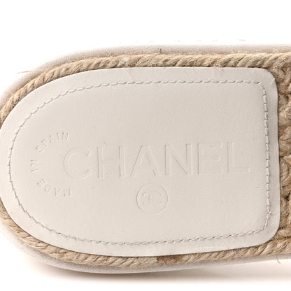 Chanel Lambskin Quilted CC Espadrille Slip On Sandals 39 White 8 of 9