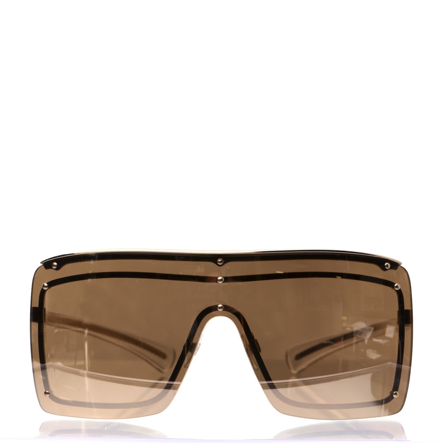 Rimless Shield Chain Sunglasses 71261 Brown Gold