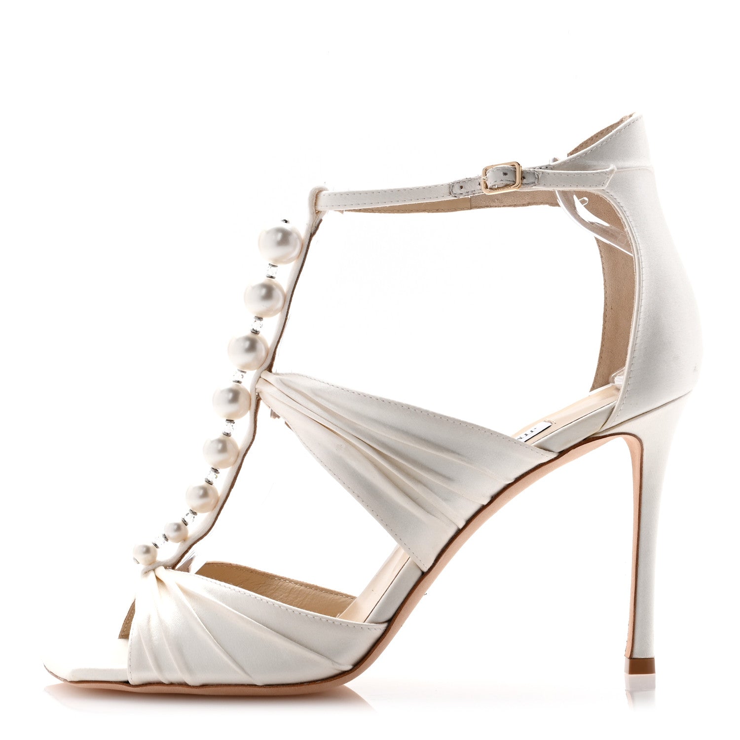Jimmy Choo Satin Pearl Aura 95 Sandals 41 Ivory White 1 of 10