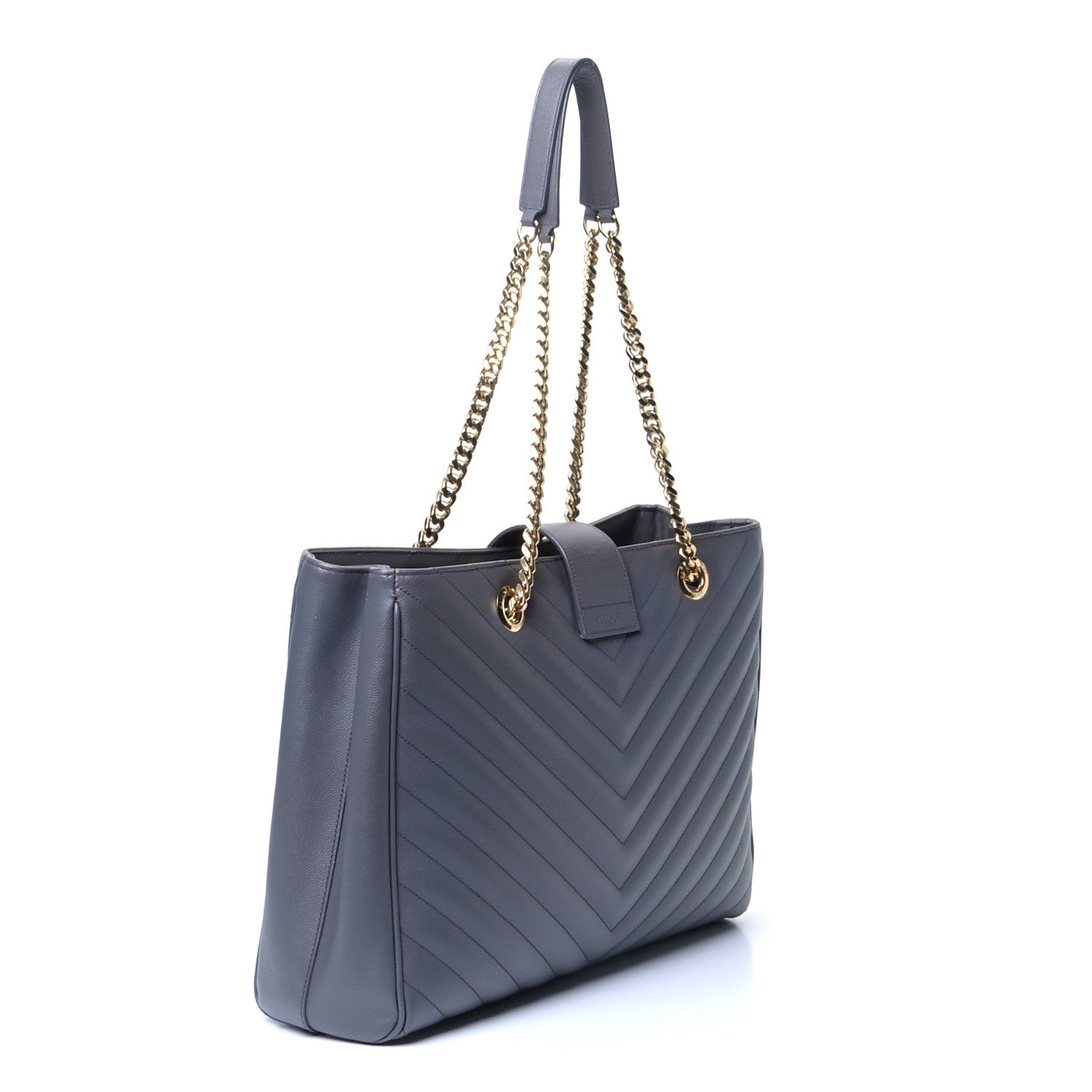 Saint Laurent Grain De Poudre Matelasse Chevron Monogram Shopping Bag Fog 2 of 5