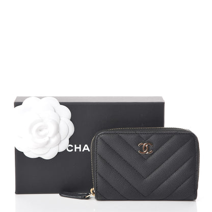 Chanel Caviar Chevron Quilted Zip Coin Purse Black 8 of 8