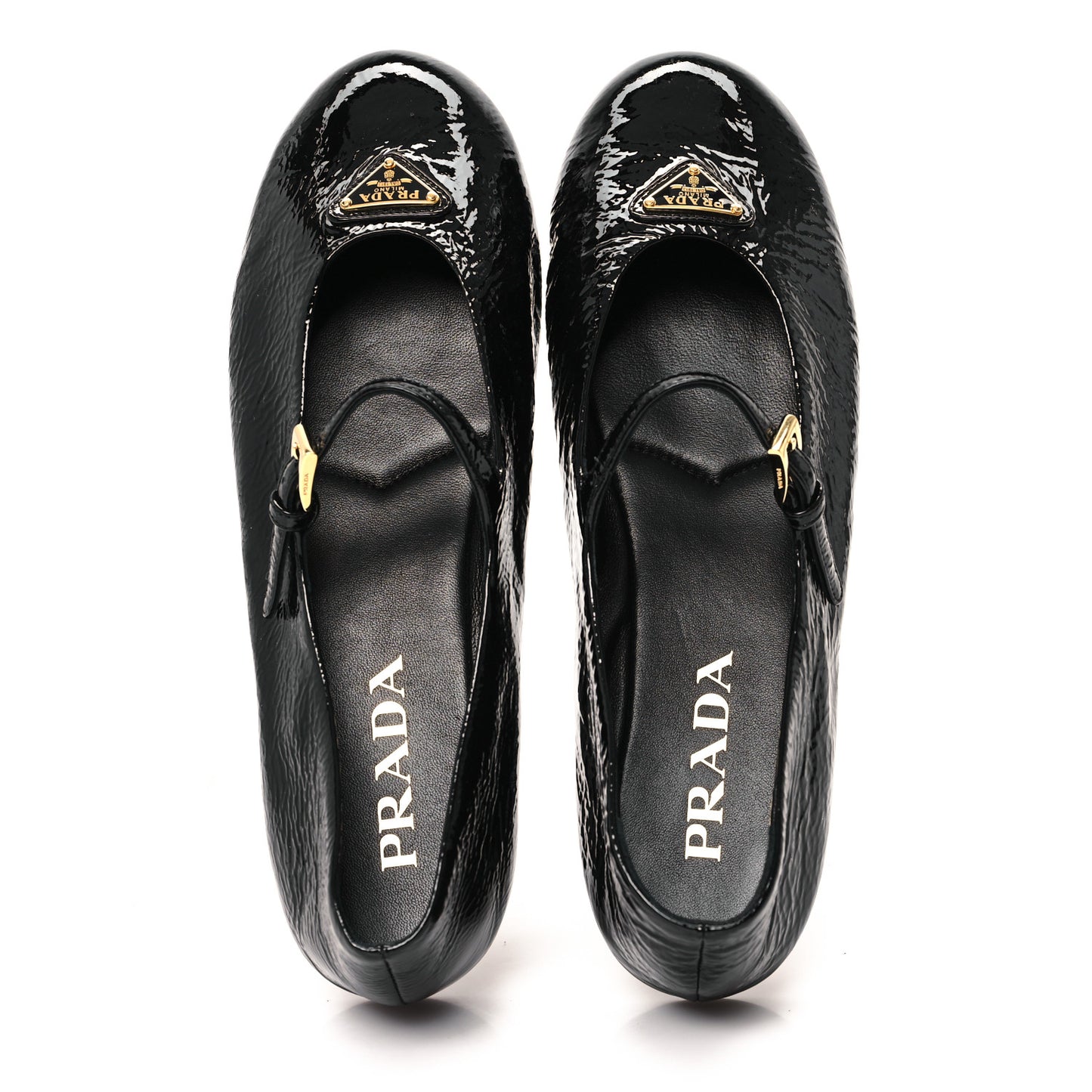 Patent Metal Triangle Logo Ballet Flats 37 Black