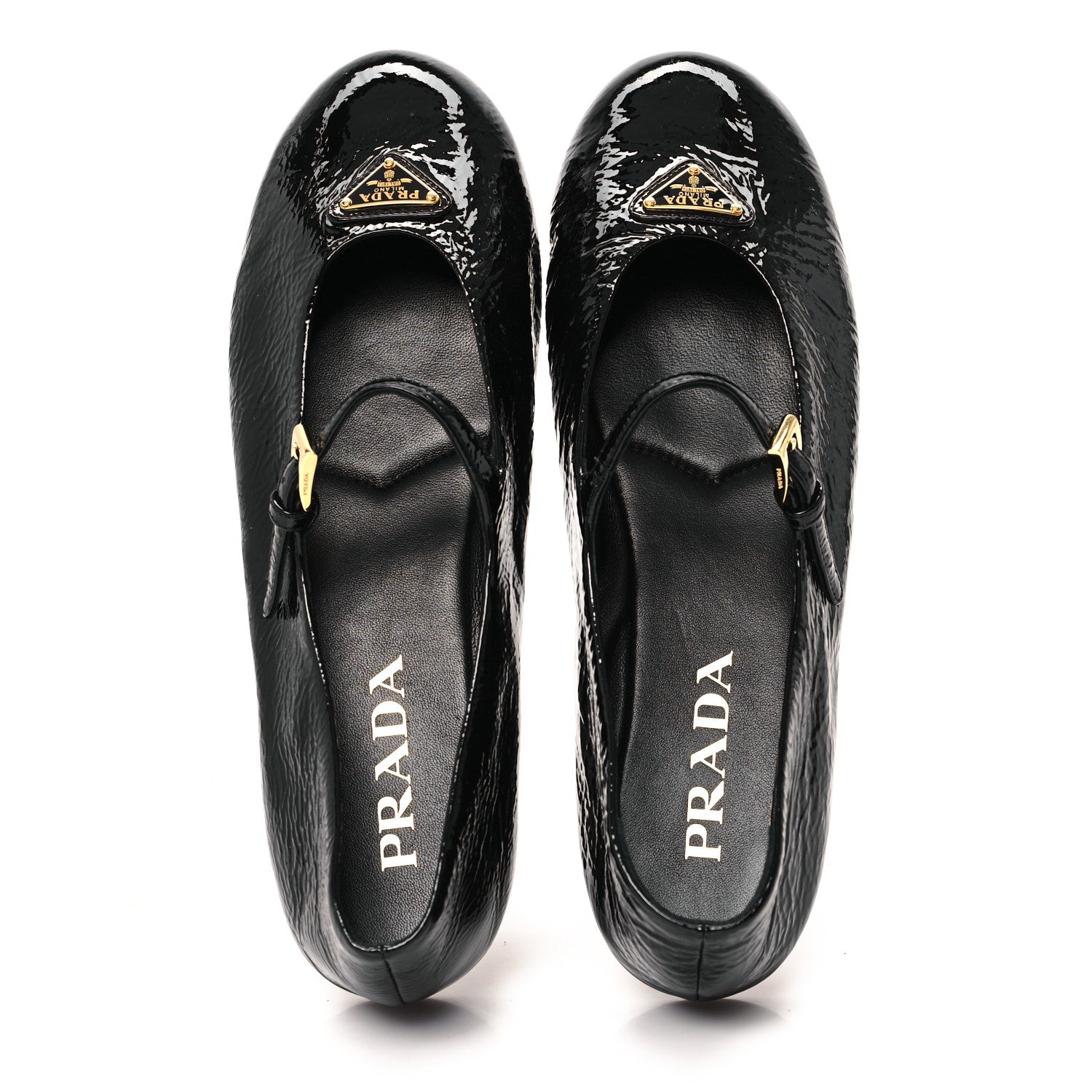 Prada Patent Metal Triangle Logo Ballet Flats 37 Black 2 of 8