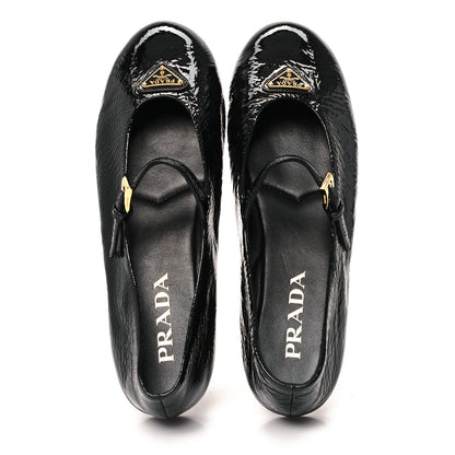 Prada Patent Metal Triangle Logo Ballet Flats 37 Black 2 of 8