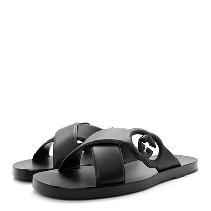 Gucci Cosmos Softy Calfskin Interlocking G Sandals 10 Black 3 of 11
