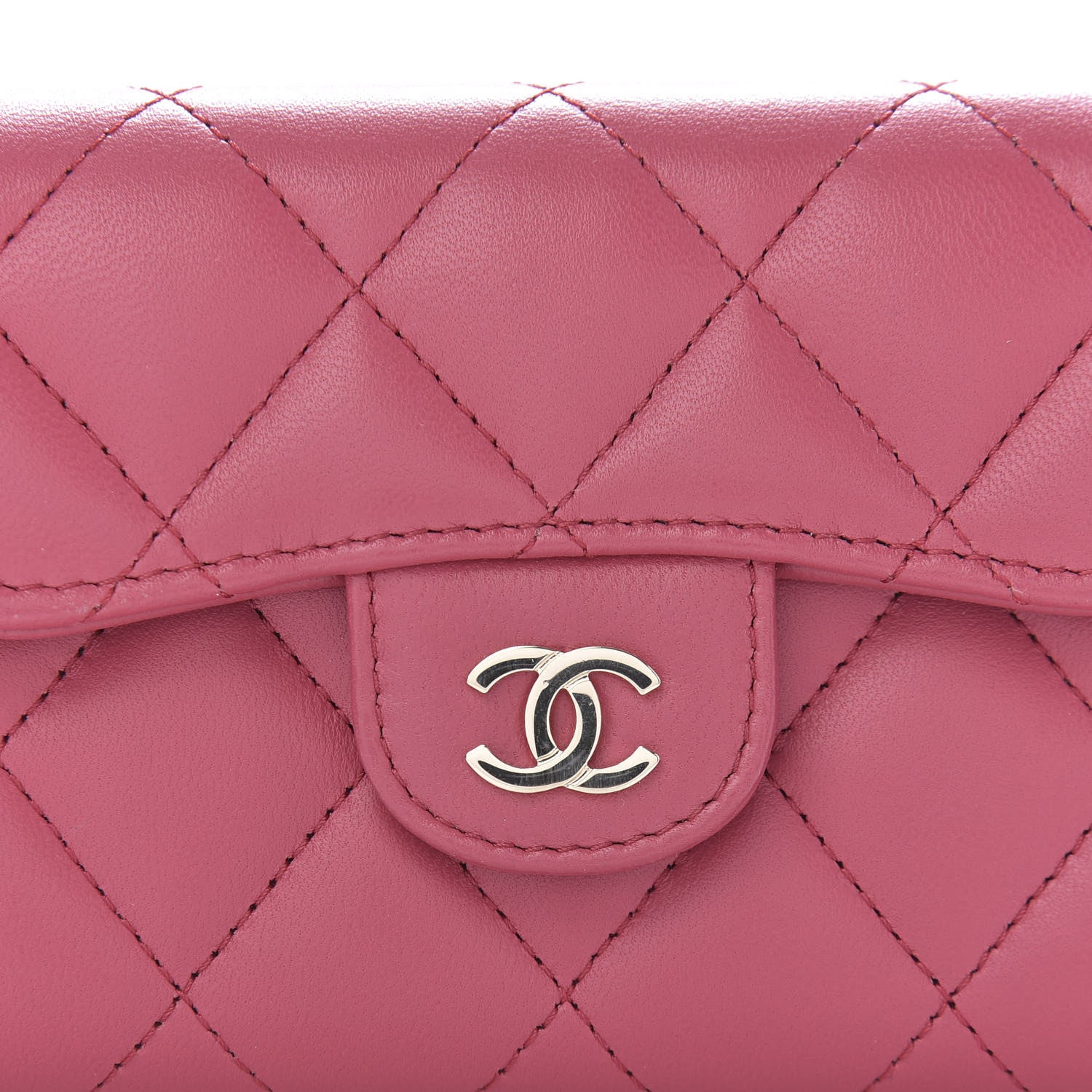 Chanel Lambskin Quilted Flap Card Holder Wallet Dark Pink 19 of 22