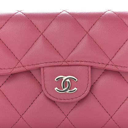 Chanel Lambskin Quilted Flap Card Holder Wallet Dark Pink 19 of 22