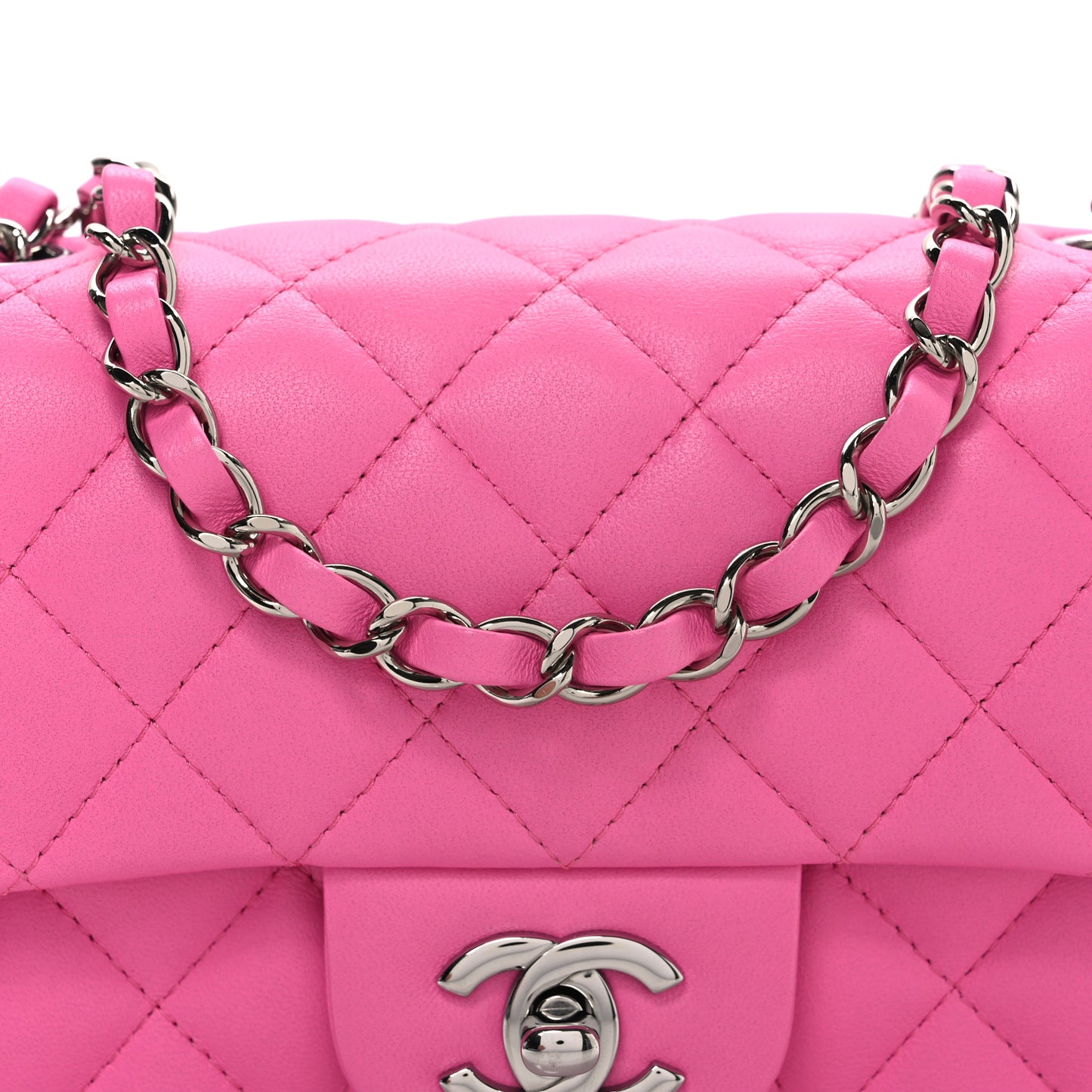 Lambskin Quilted Mini Rectangular Flap Pink