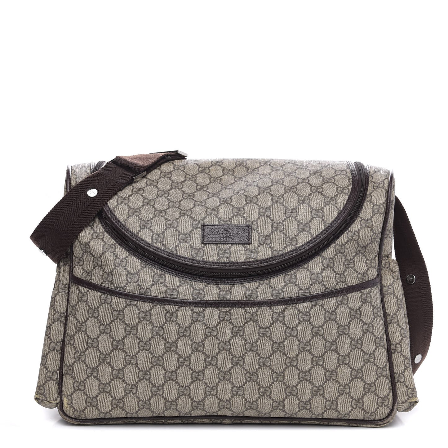 GG Supreme Monogram Selleria Calfskin Large Diaper Bag Beige Ebony Cocoa Dark Chocolate