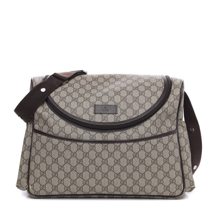 Gucci GG Supreme Monogram Selleria Calfskin Large Diaper Bag Beige Ebony Cocoa Dark Chocolate 1 of 12