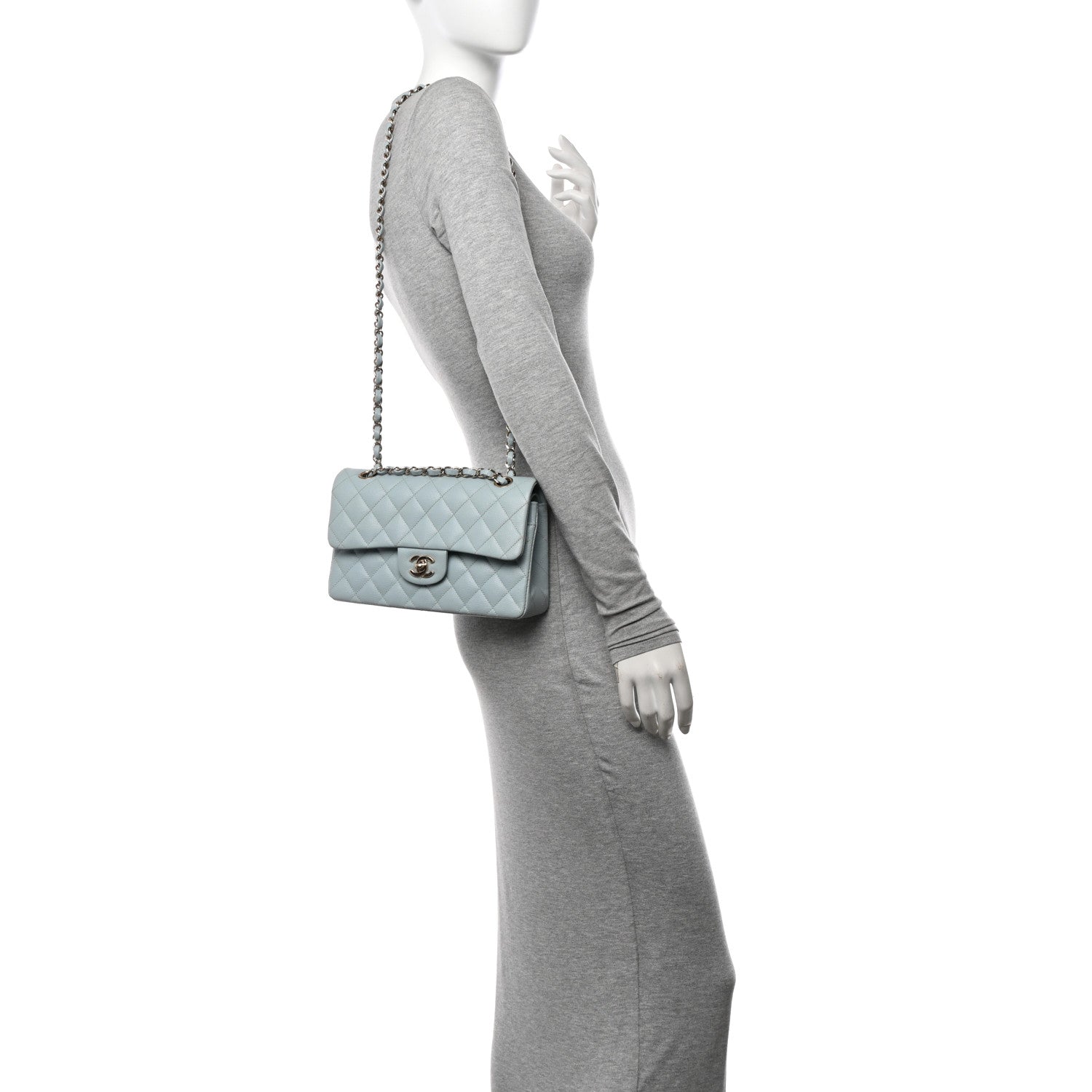 Chanel Caviar Quilted Small Double Flap Light Blue 2 of 11