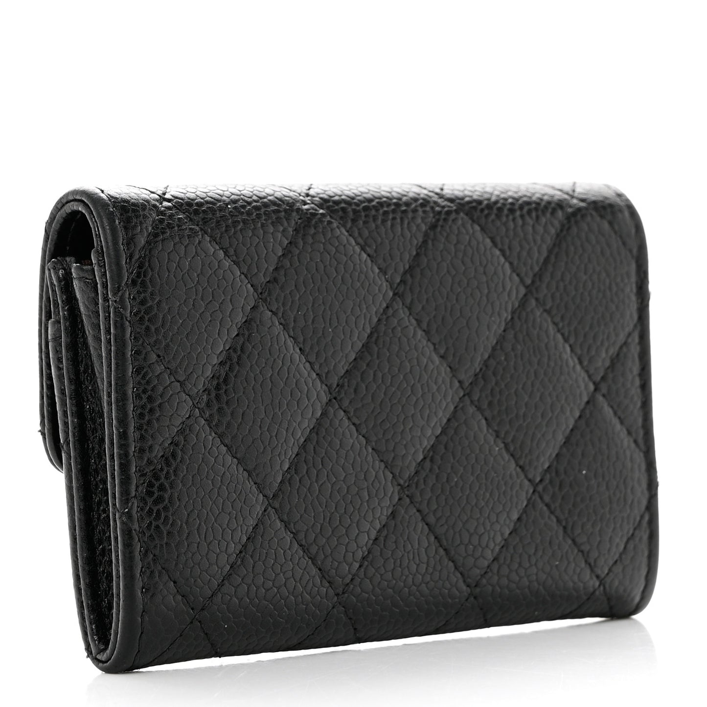 Caviar Quilted Flap Card Holder Black