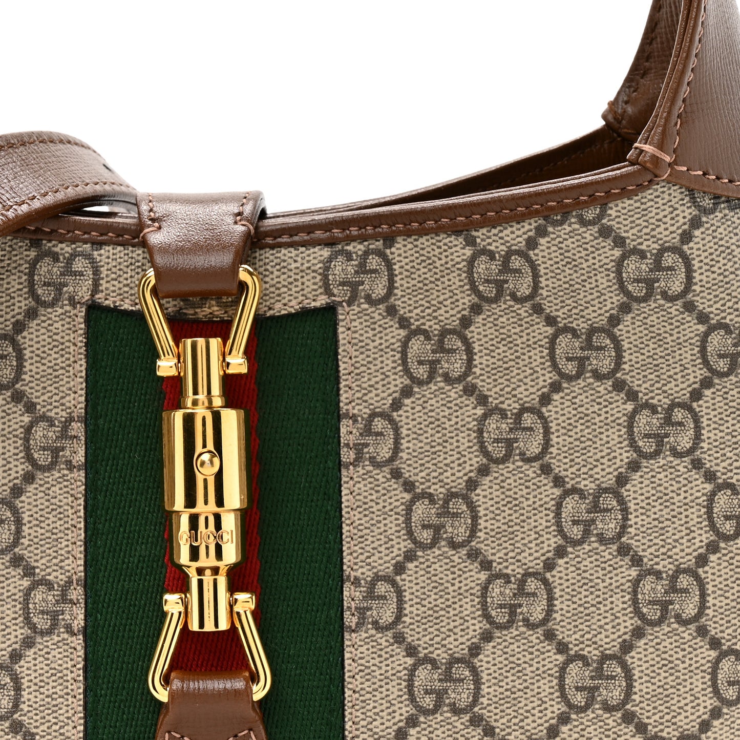 GG Supreme Monogram Azalea Calfskin Web Small Jackie 1961 Hobo Beige Ebony Brown Sugar