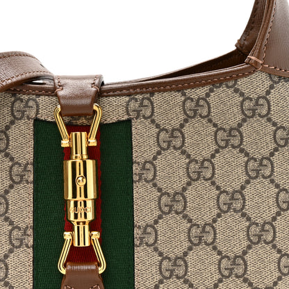 Gucci GG Supreme Monogram Azalea Calfskin Web Small Jackie 1961 Hobo Beige Ebony Brown Sugar 8 of 10
