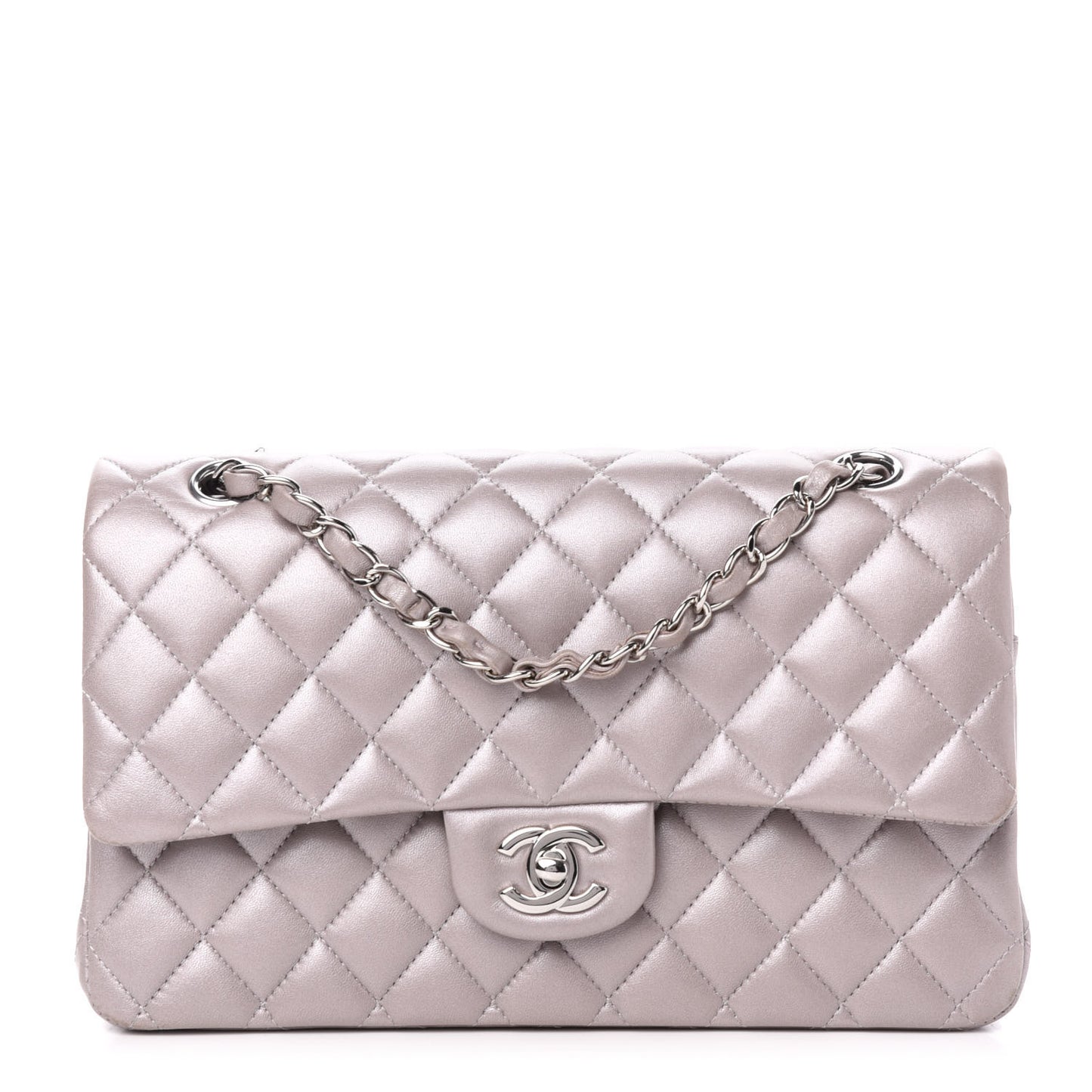 Metallic Lambskin Quilted Medium Double Flap Pink