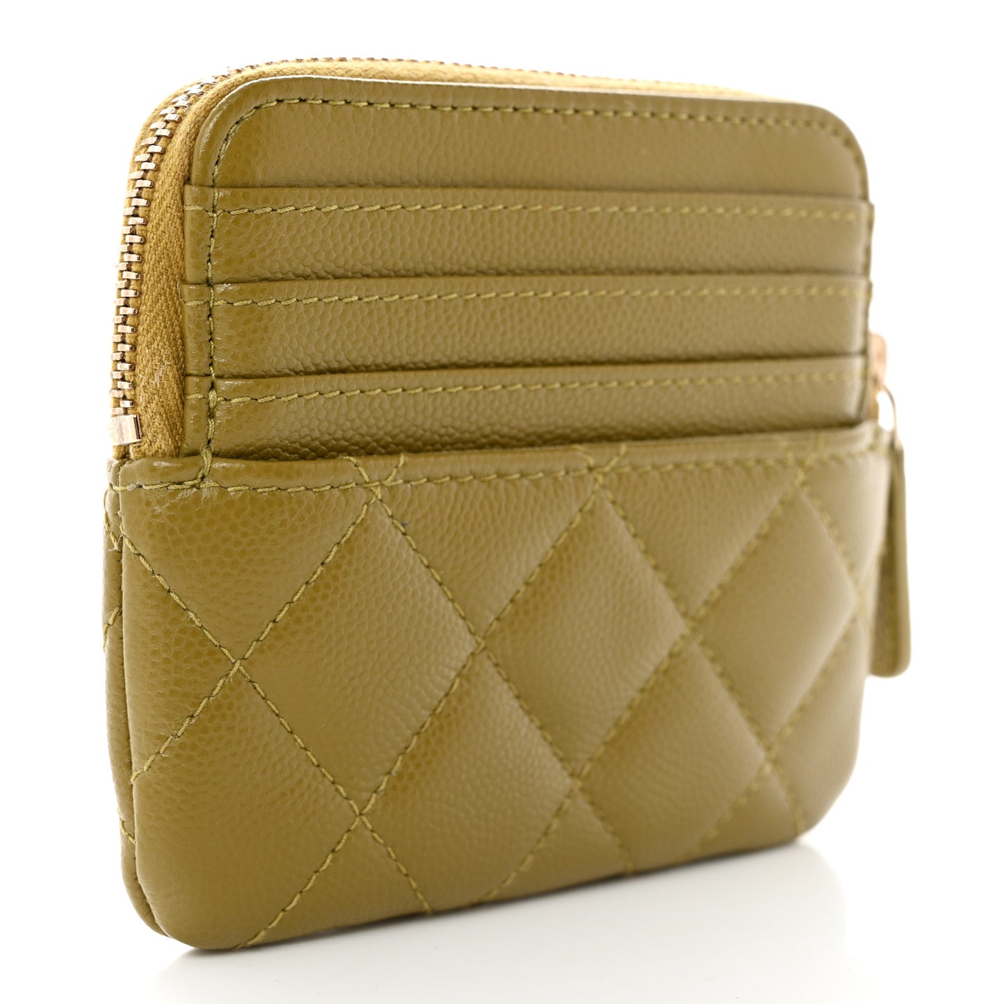 Caviar Metal Quilted Zip Card Holder Wallet Green