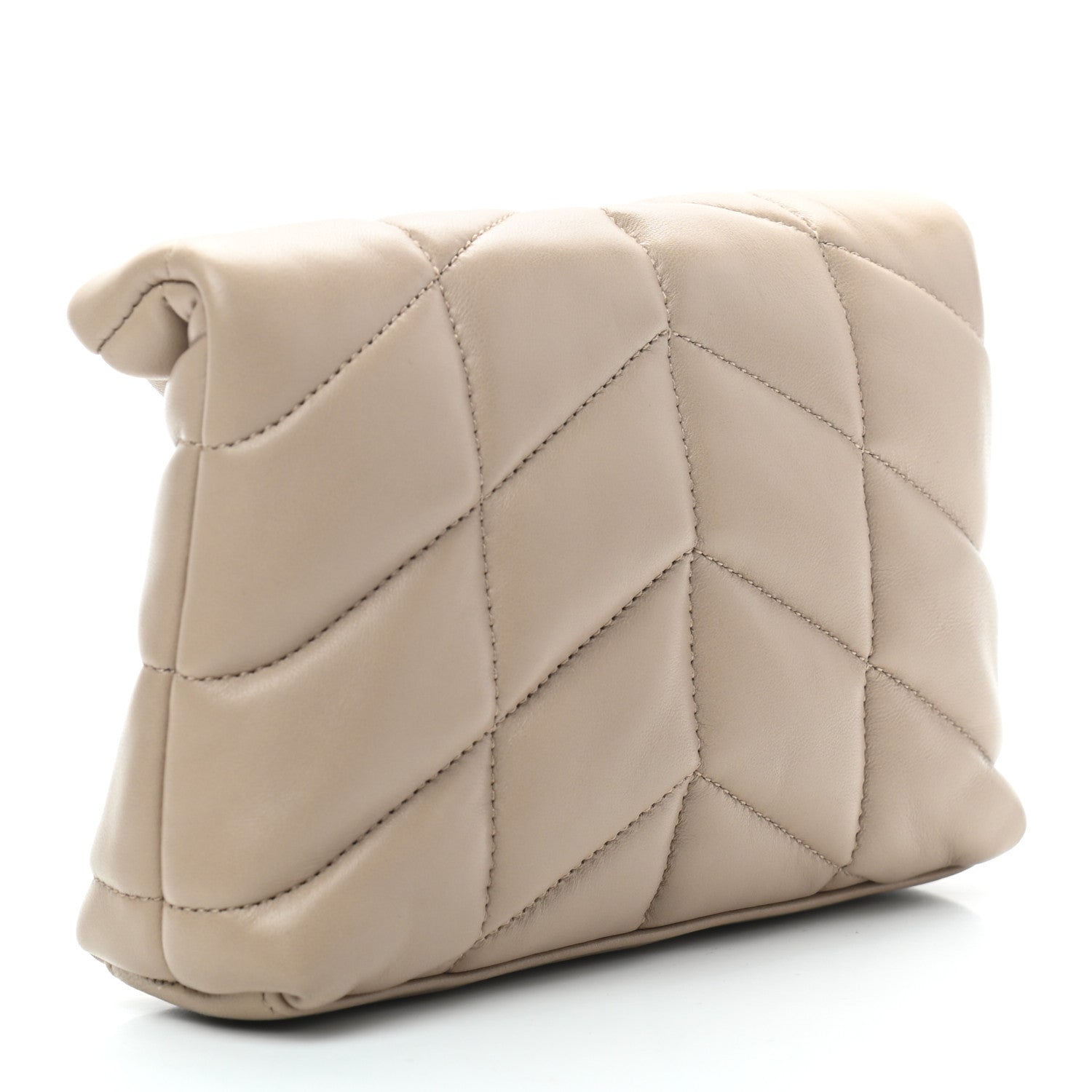 Saint Laurent Lambskin Monogram Loulou Puffer Pouch Clutch Dark Beige 3 of 7