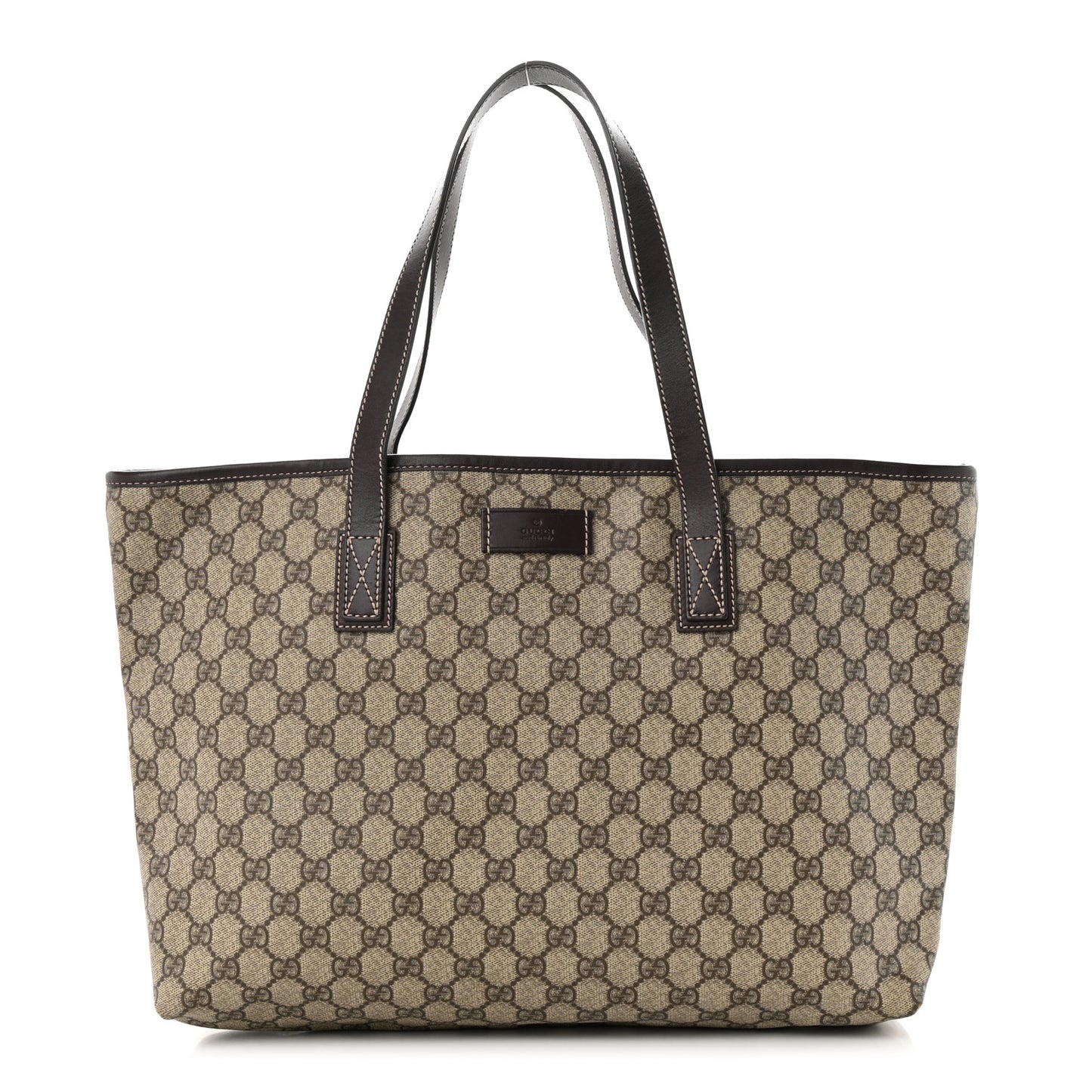 GG Supreme Monogram Medium Zippered Shopping Tote Dark Brown
