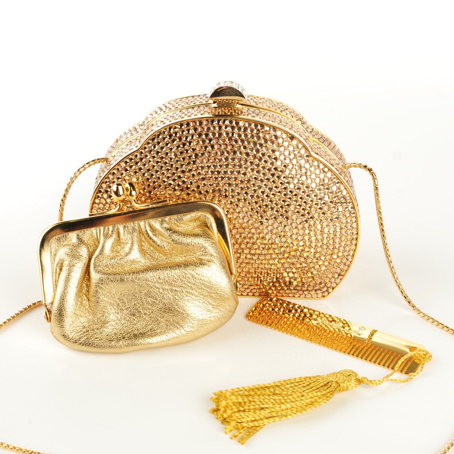 Judith Leiber Swarovski Crystal Minaudiere Clutch Gold 6 of 10