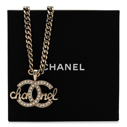 Chanel Metal Crystal Pearl Logo Chain Link CC Necklace Gold 6 of 6