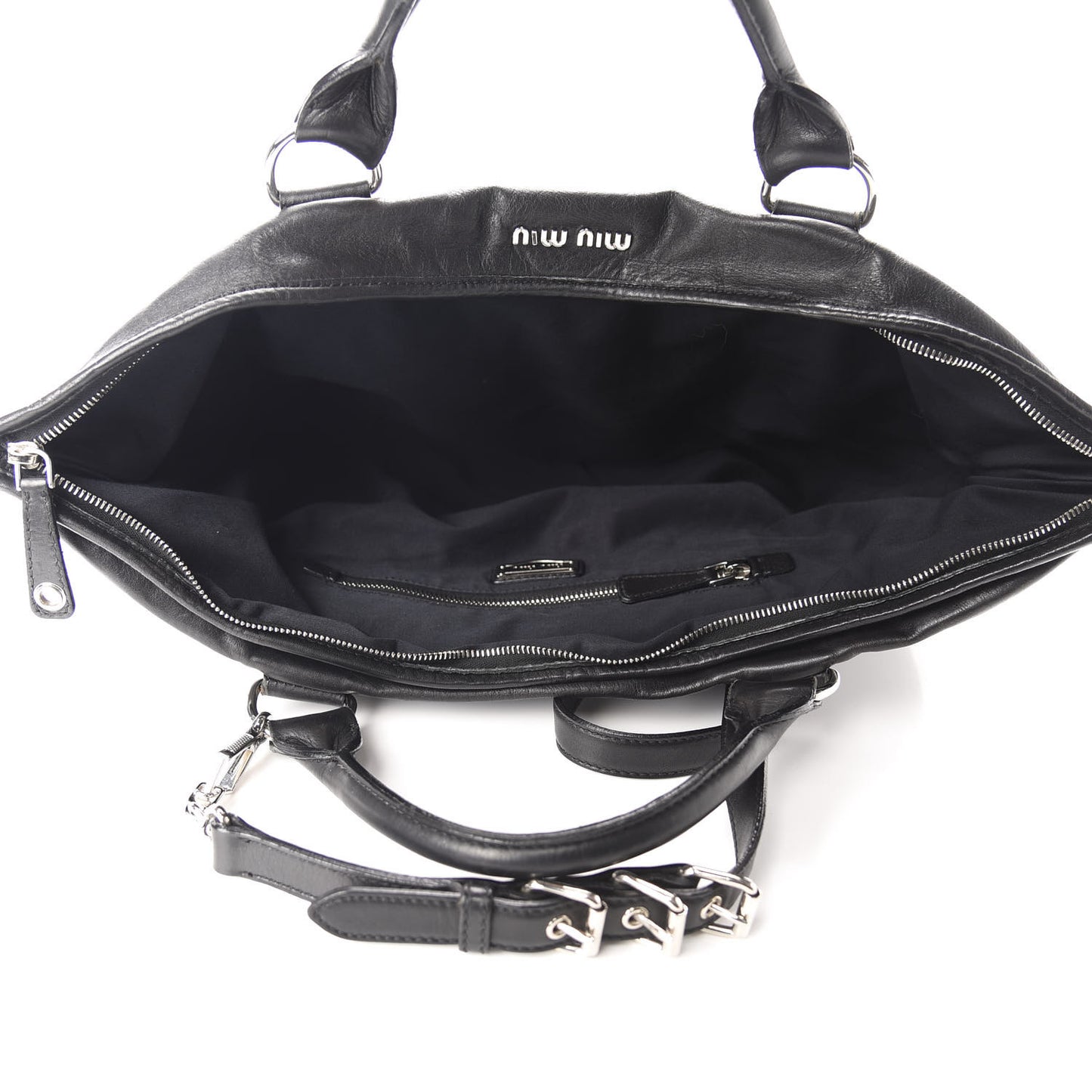 Nappa Plisse Zip Satchel Black