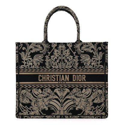 Christian Dior Canvas Embroidered Large Ornamental Cornely Effect Book Tote Black Beige 1 of 11