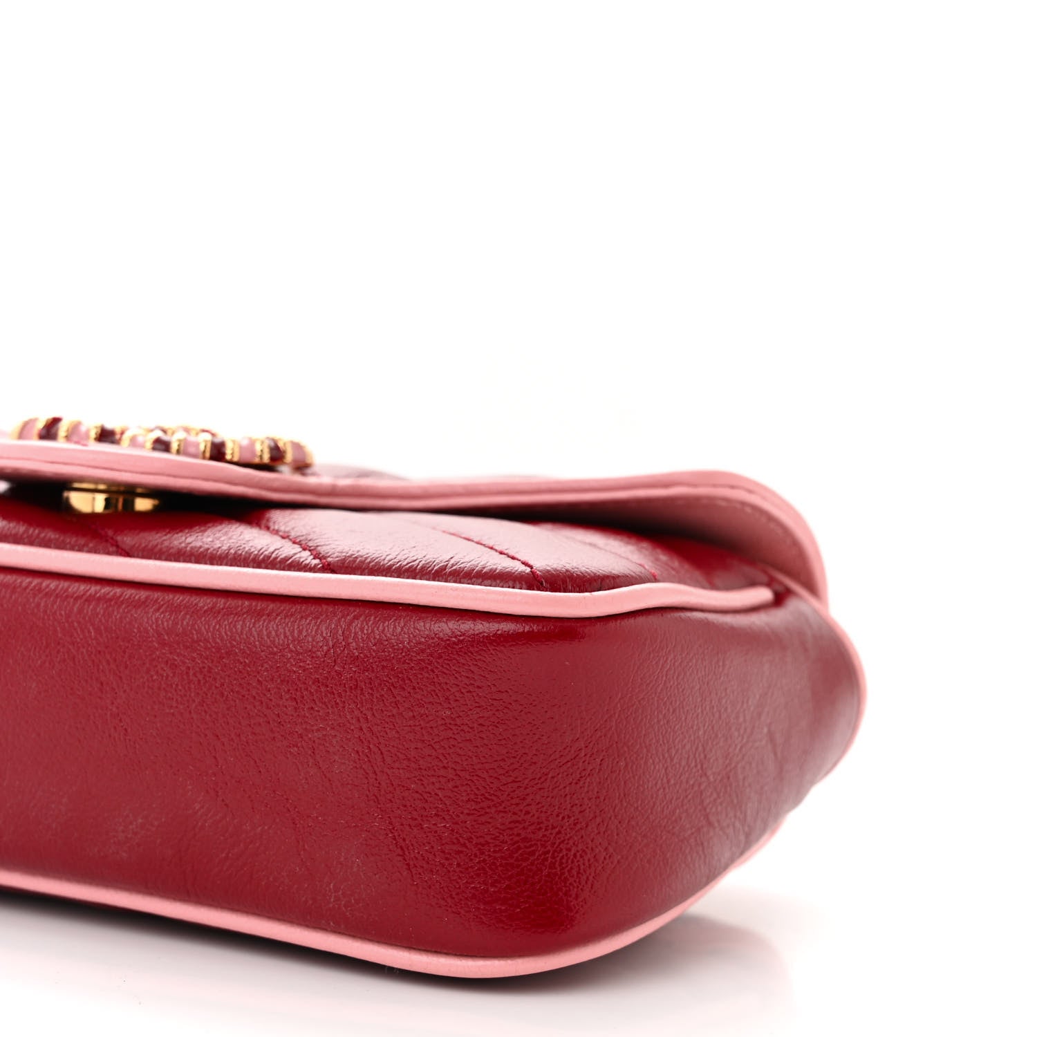 Gucci Azalea Calfskin Enamel Matelasse Diagonal Super Mini Torchon GG Marmont Shoulder Bag New Cherry Red Wild Rose 10 of 10