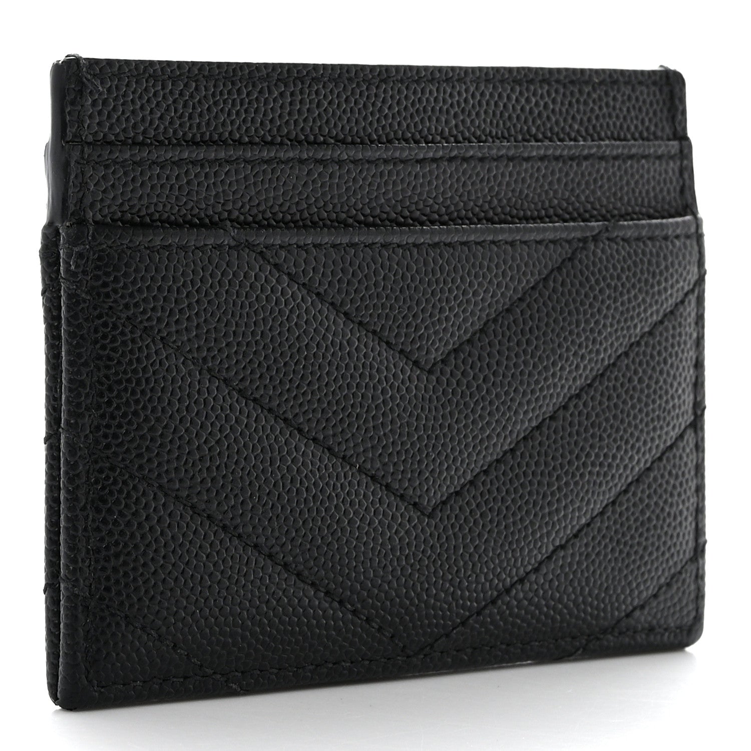 Saint Laurent Grain De Poudre Matelasse Chevron Monogram Credit Card Case Black 3 of 8