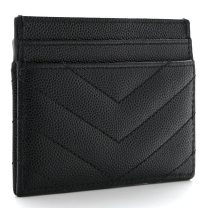 Saint Laurent Grain De Poudre Matelasse Chevron Monogram Credit Card Case Black 3 of 8