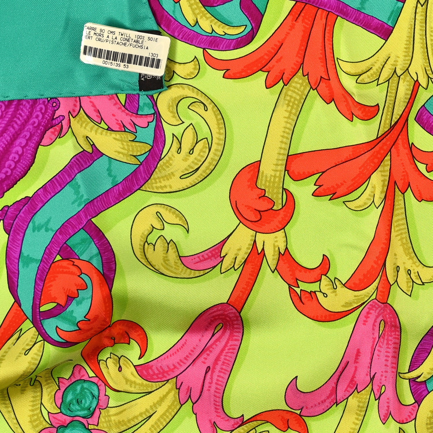 Hermes Silk Le Mors A La Conetable Scarf 90 Vert Cru Pistache Fuchsia 3 of 3