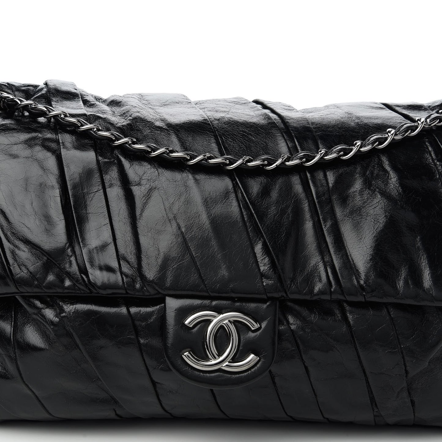 Glazed Calfskin Twisted Maxi Flap Black