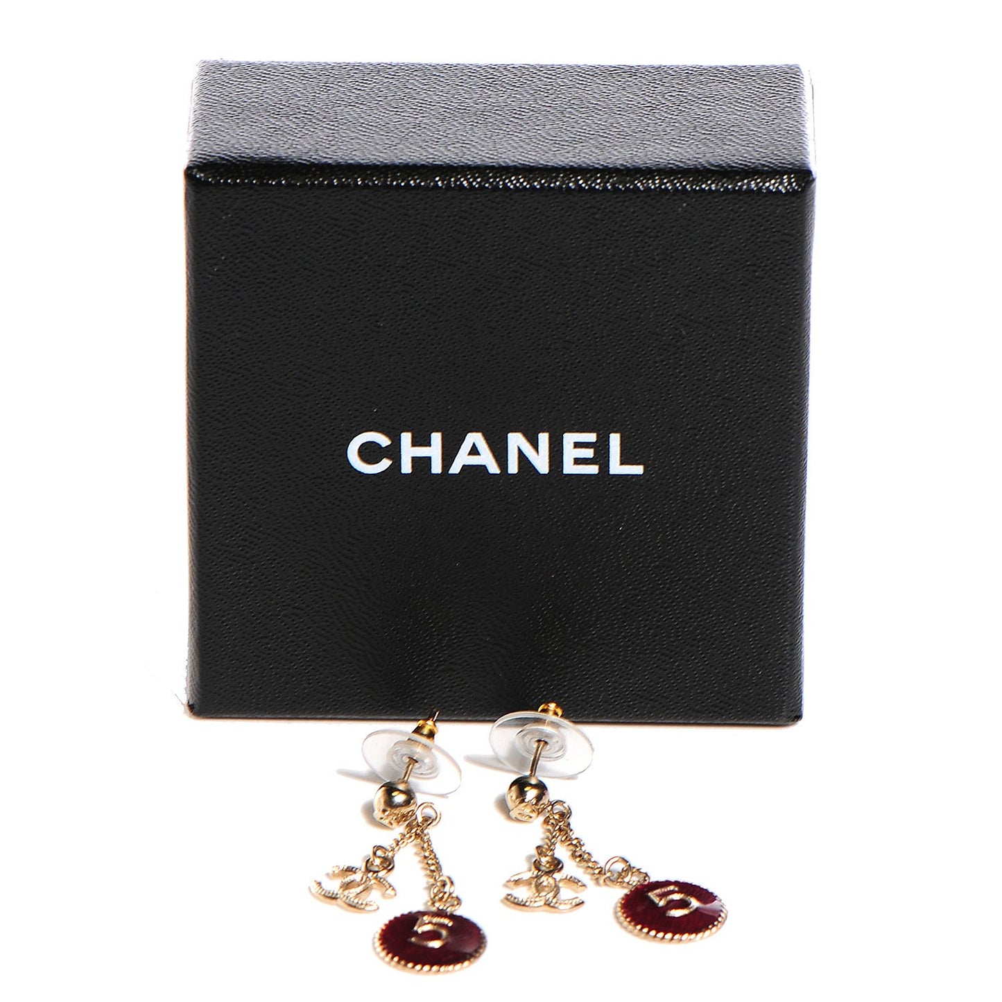 Enamel N°5 CC Drop Earrings Red Gold