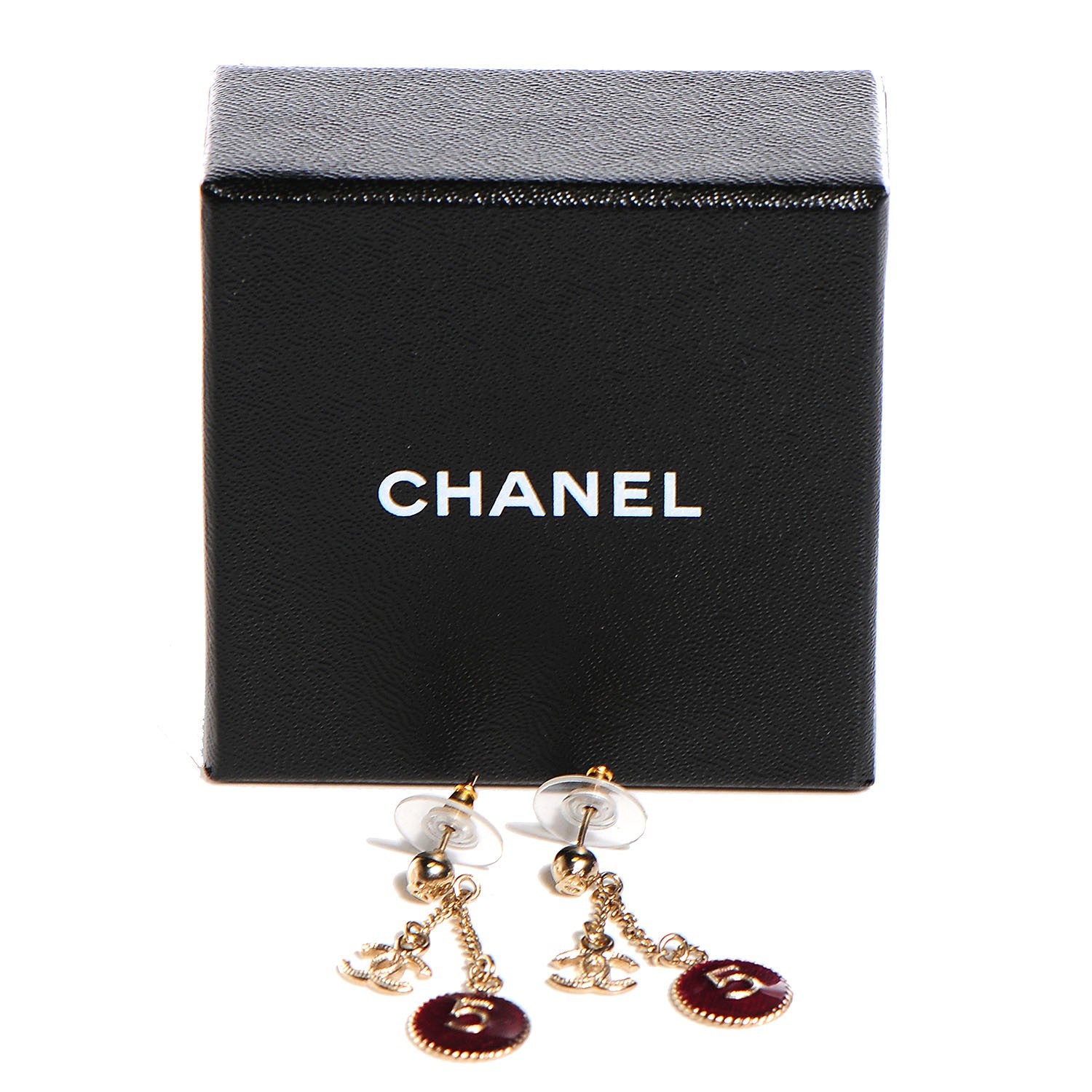 Chanel Enamel N°5 CC Drop Earrings Red Gold 9 of 9