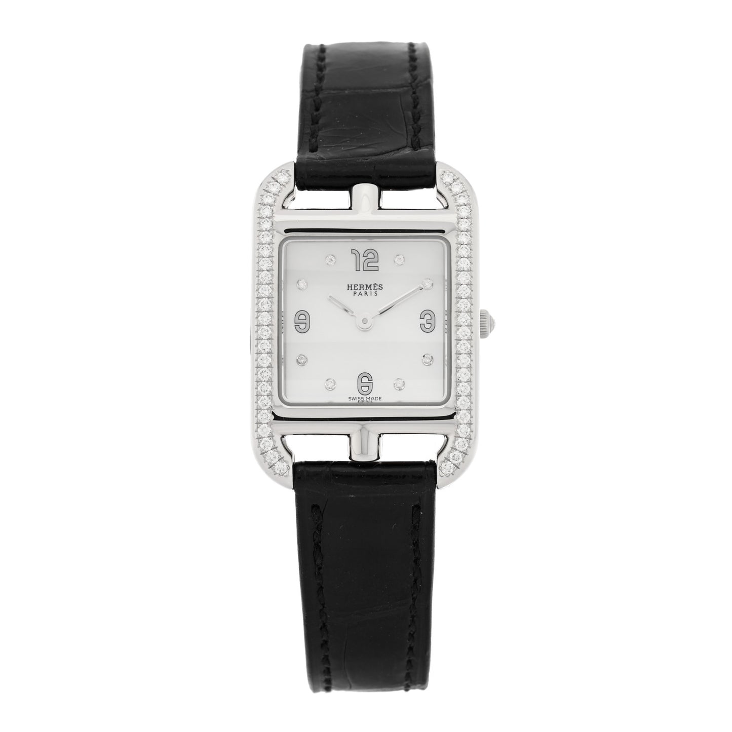 Stainless Steel Alligator Diamond Bezel Mother of Pearl 23mm Cape Cod Quartz Watch Noir