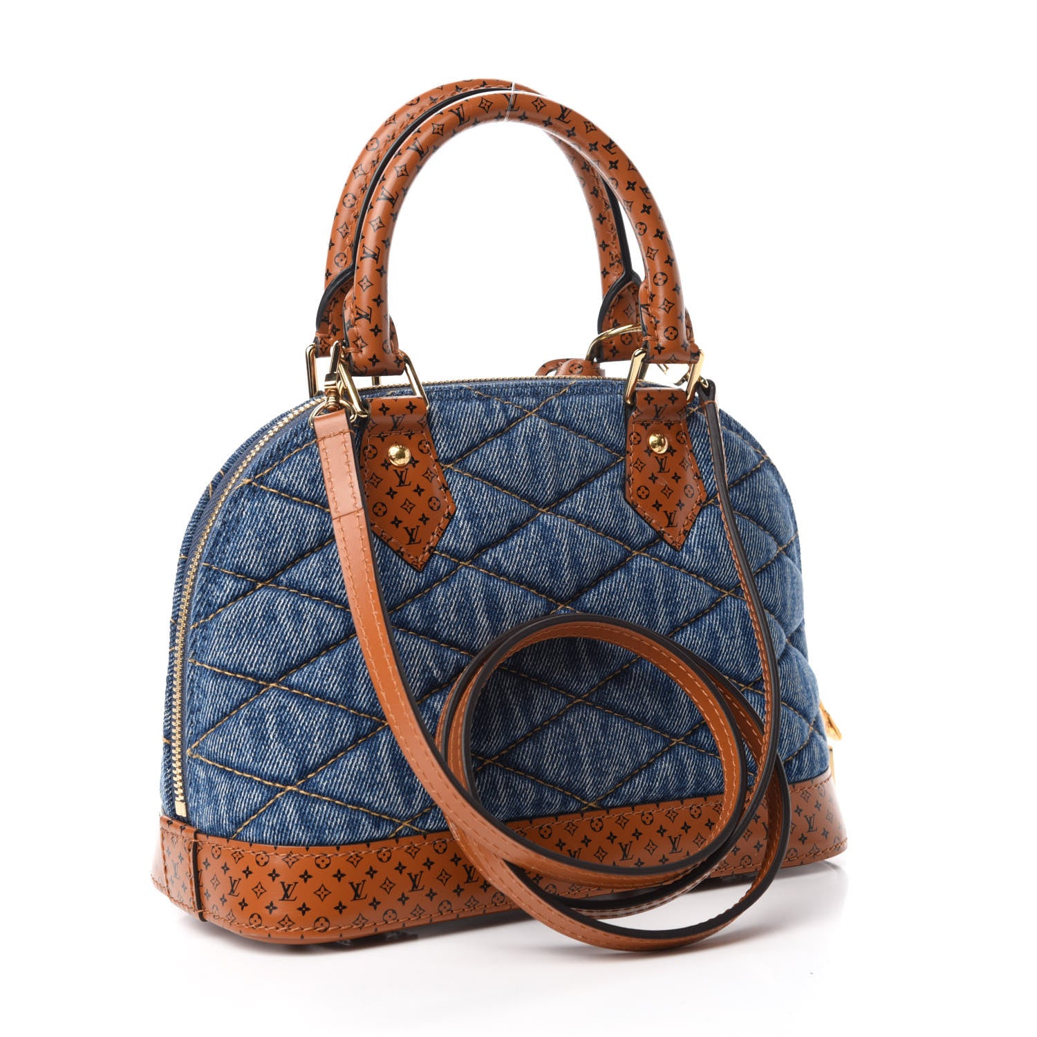 Louis Vuitton Denim Calfskin Reverse Monogram Malletage Alma BB Blue 3 of 10