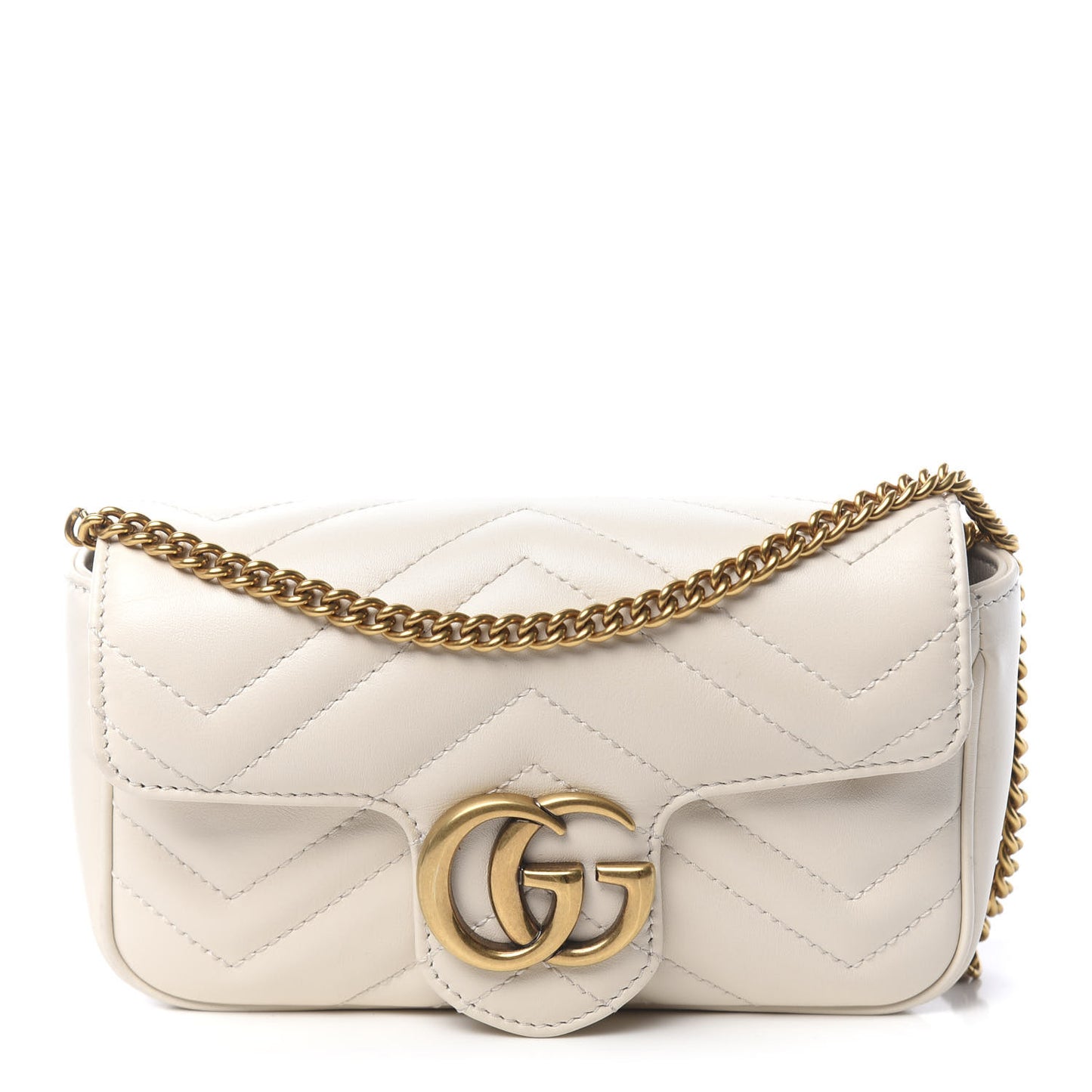Calfskin Matelasse Super Mini GG Marmont Shoulder Bag White