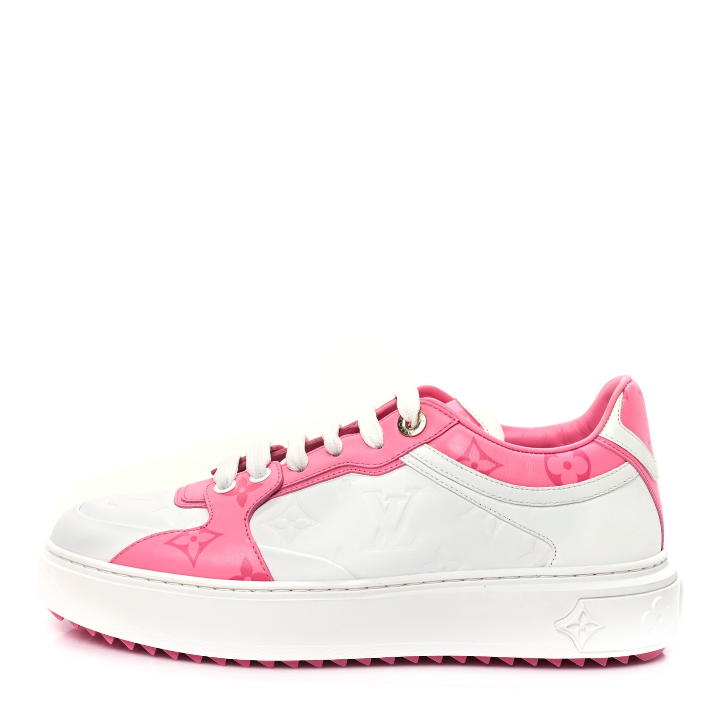 Lambskin Embossed Monogram Time Out Sneakers 38 White Pink