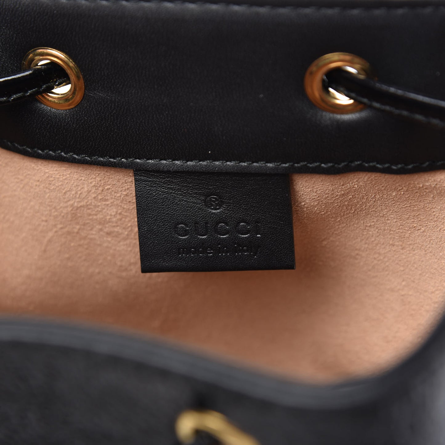 Suede Patent Web Mini Ophidia Bucket Bag Black
