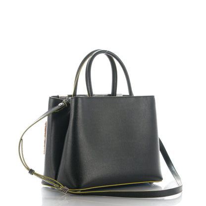 Fendi Vitello Elite Shearling Block Letter Petite 2Jours Tote Black 3 of 7