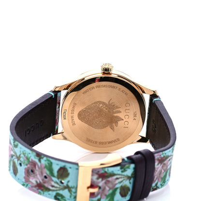 Gucci Stainless Steel Calfskin 38mm G-Timeless Floral Quartz Watch Blue 4 of 8